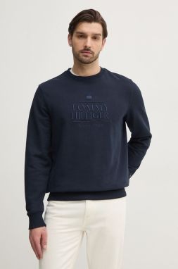 Bavlnená mikina Tommy Hilfiger pánska, tmavomodrá farba, s nášivkou, MW0MW38670