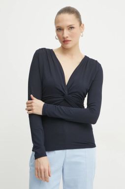 Blúzka BOSS dámska, tmavomodrá farba, jednofarebná, 50534546