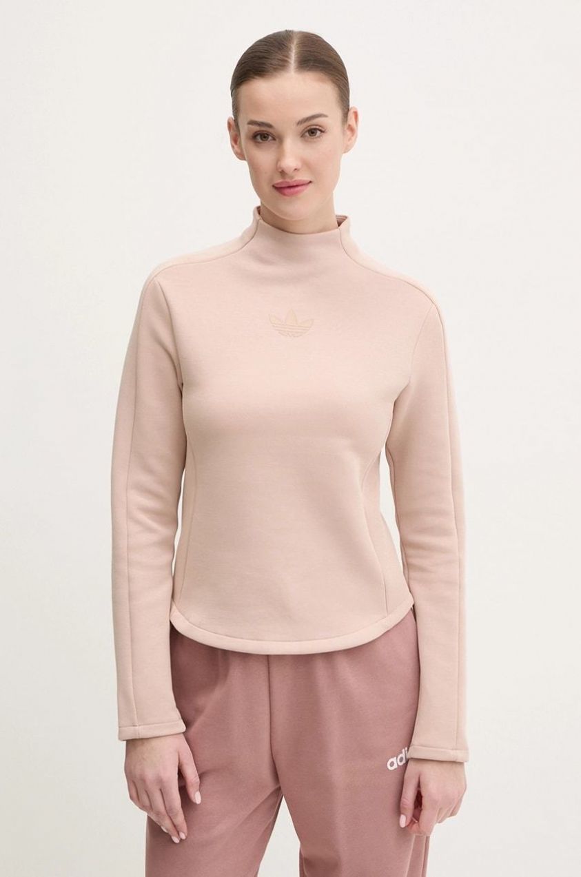 Mikina adidas Originals INTERLOCK LS dámska, béžová farba, jednofarebná, JJ0938