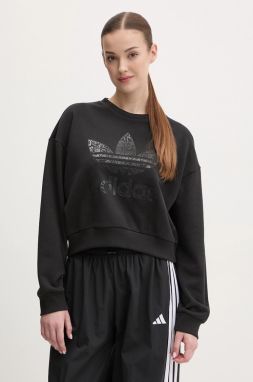 Bavlnená mikina adidas Originals SNAKE CREW dámska, čierna farba, s potlačou, JN7291