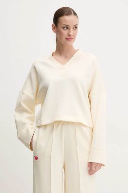 Mikina adidas Originals V-SWEATSHIRT dámska, béžová farba, jednofarebná, JJ0963