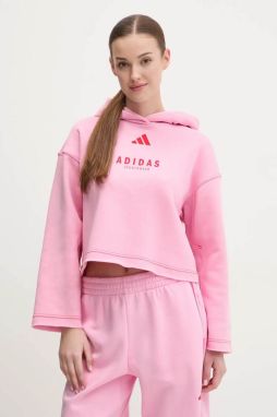 Mikina adidas ALL SZN Graphic dámska, ružová farba, s kapucňou, s potlačou, JJ4519