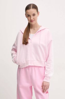 Mikina adidas Essentials dámska, ružová farba, s kapucňou, s nášivkou, IS6998