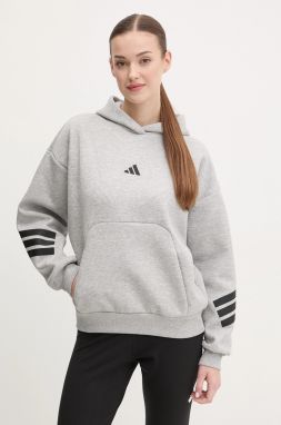Mikina adidas Future Icons dámska, šedá farba, s kapucňou, s potlačou, JE0181