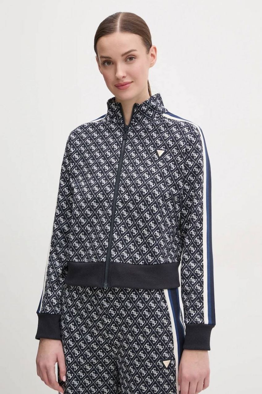 Mikina Guess JEAN dámska, tmavomodrá farba, vzorovaná, V5RQ03 KCO90