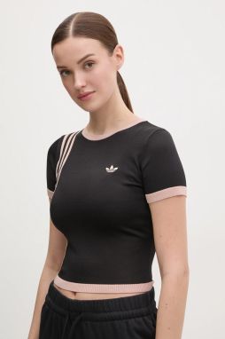 Tričko adidas Originals KNITTED 3S TEE dámske, čierna farba, JJ0960