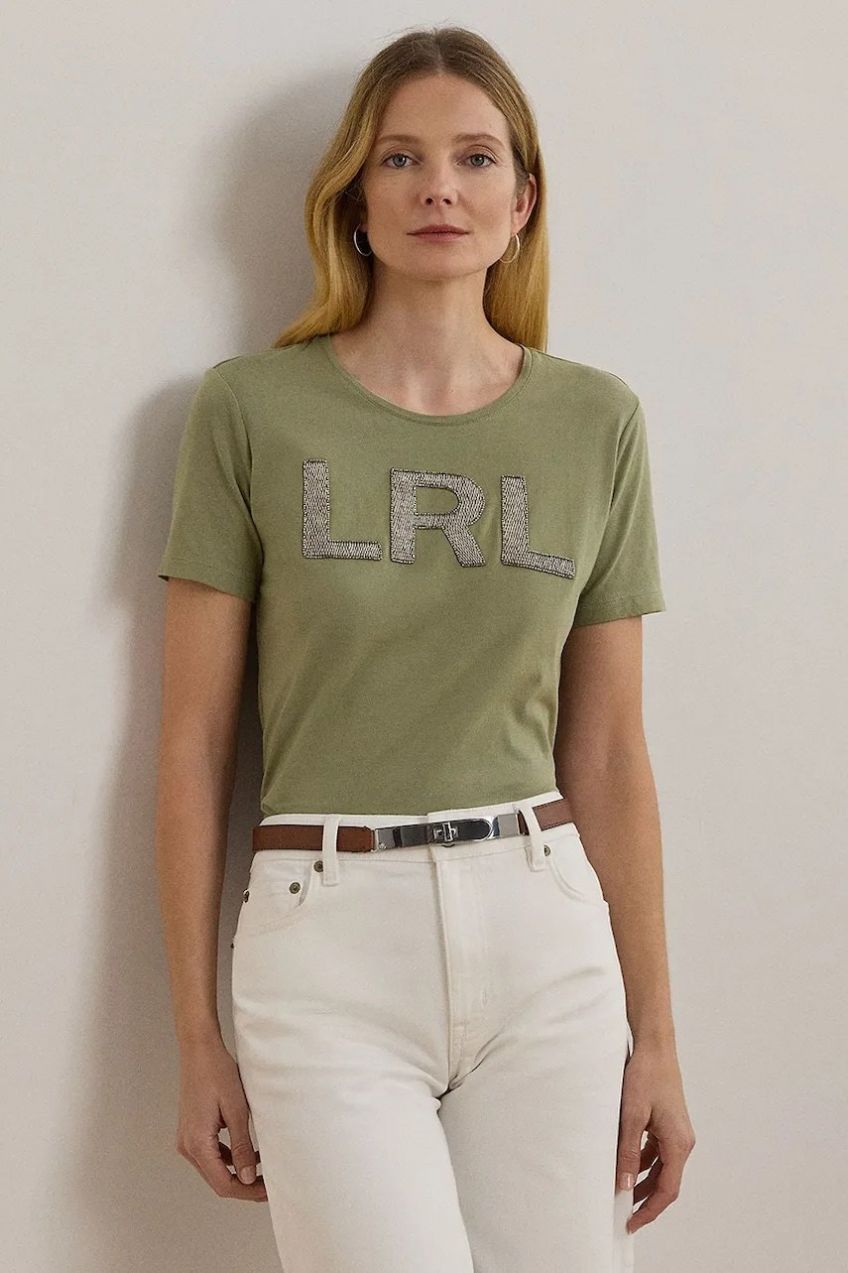 Bavlnené tričko Lauren Ralph Lauren dámske, zelená farba, 200963874