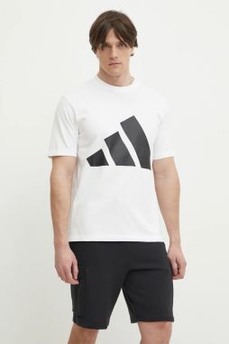 Bavlnené tričko adidas Essentials pánske, biela farba, s potlačou, JE8943