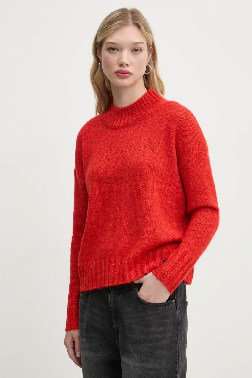 Sveter s prímesou vlny Superdry dámsky, oranžová farba, tenký, s polorolákom, W6110551A-1KC