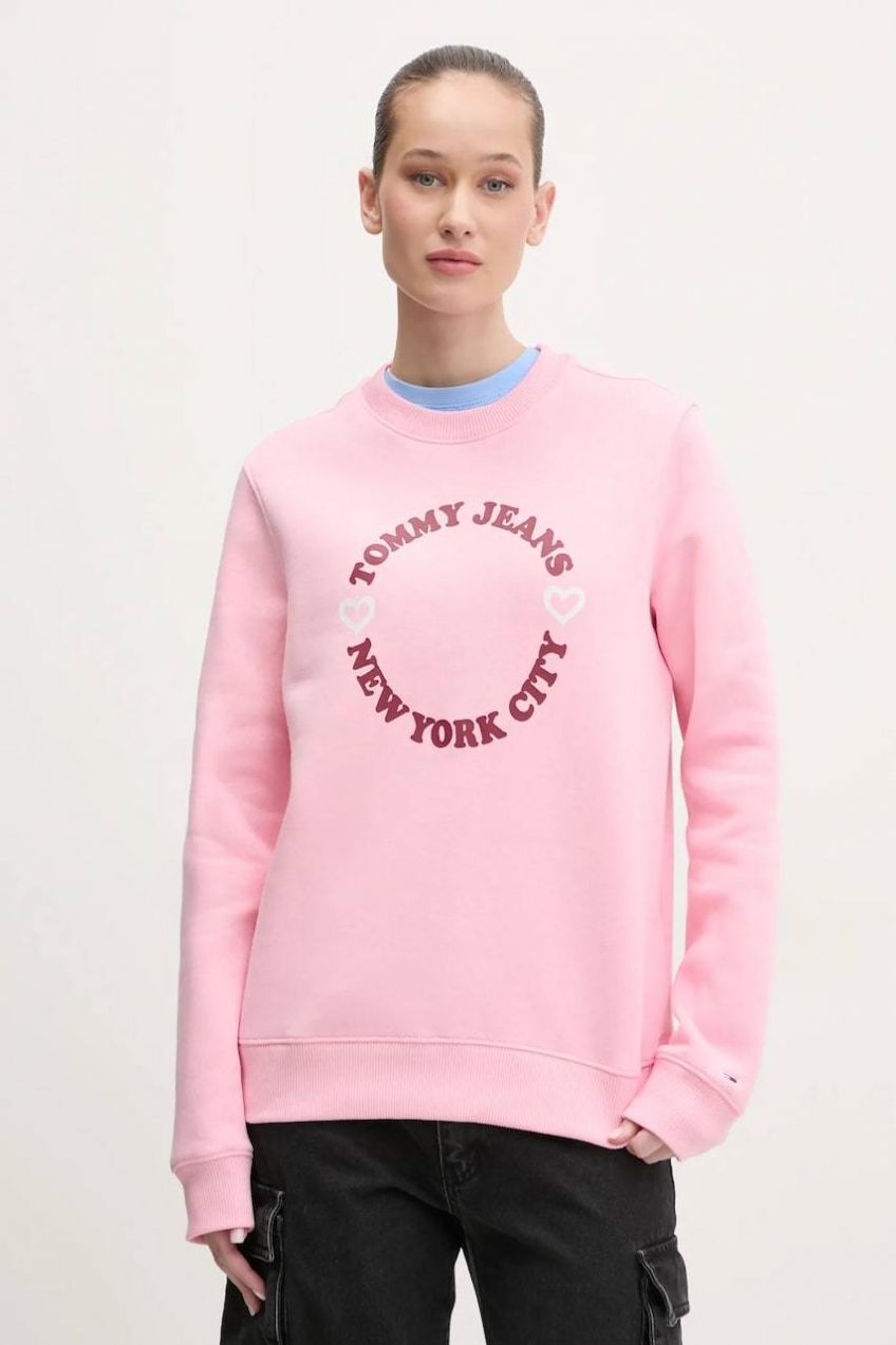 Mikina Tommy Jeans dámska, ružová farba, s potlačou, DW0DW21770
