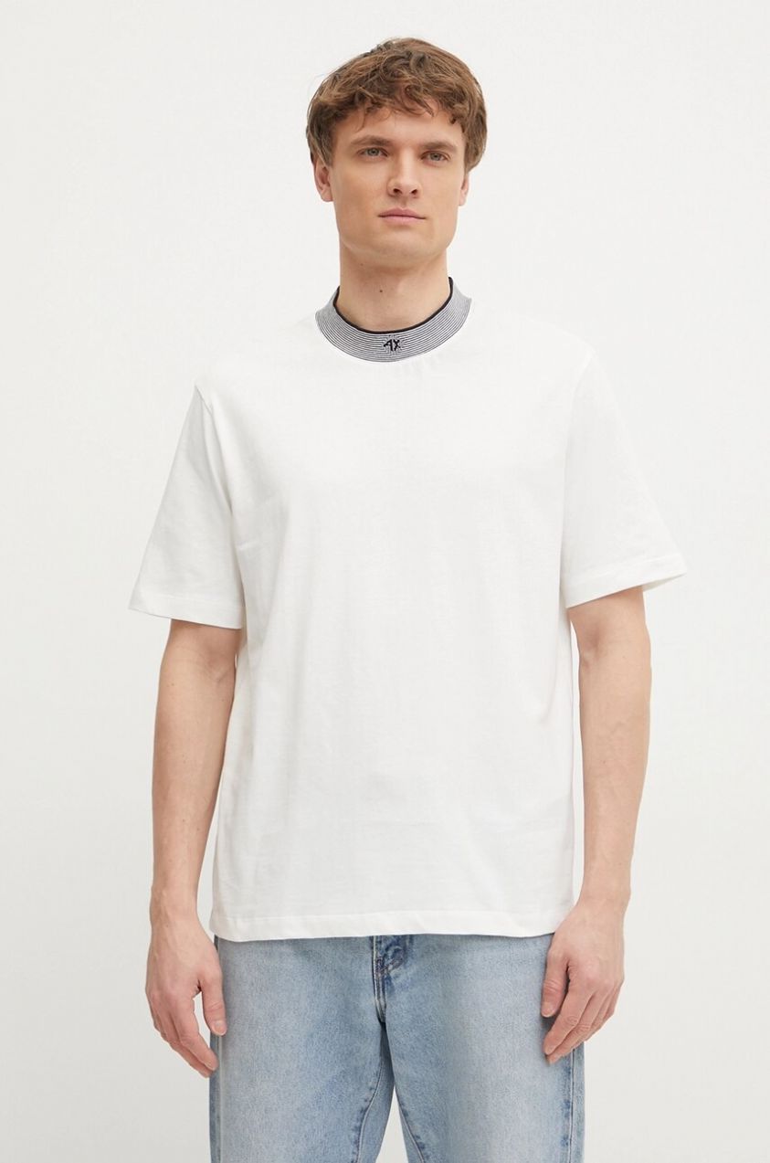Bavlnené tričko Armani Exchange pánske, biela farba, jednofarebné, XM000280 AF10361