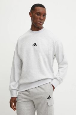 Mikina adidas Feelcozy pánska, šedá farba, s nášivkou, JE3791