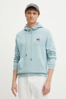 Mikina Karl Lagerfeld pánska, tyrkysová farba, s kapucňou, s nášivkou, 551900.705711