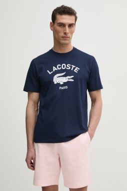 Bavlnené tričko Lacoste pánske, tmavomodrá farba, s potlačou, TH2733