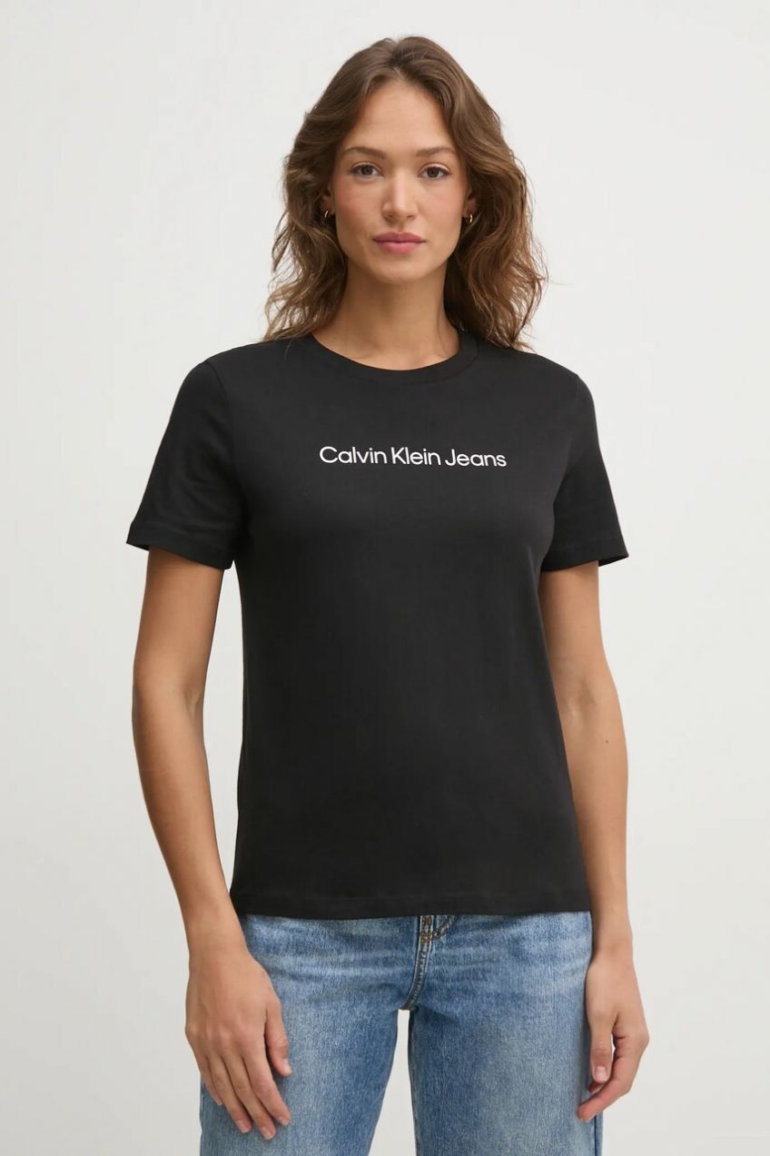 Bavlnené tričko Calvin Klein Jeans dámske, čierna farba, LV047AB805