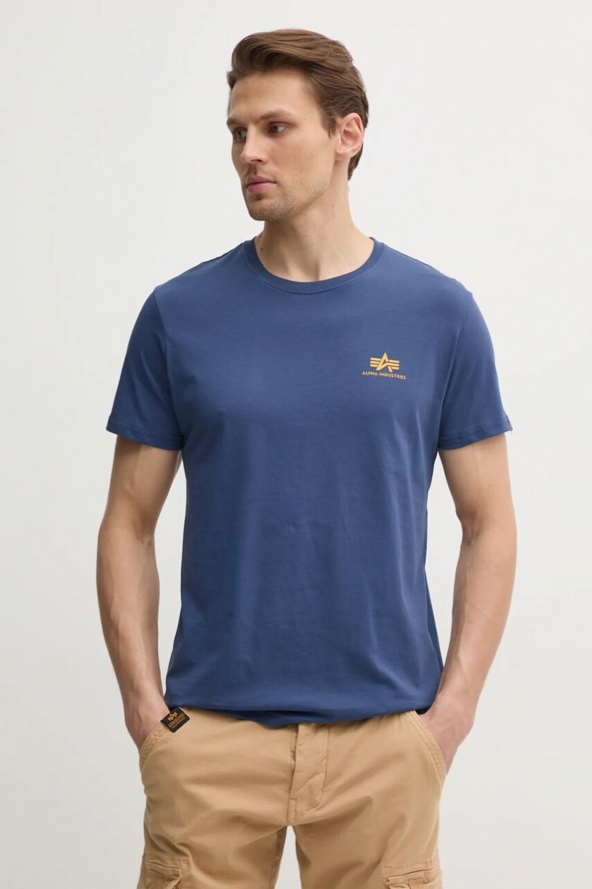Bavlnené tričko Alpha Industries Basic T Small Logo 188505.435, pánsky, tmavomodrá farba, s potlačou