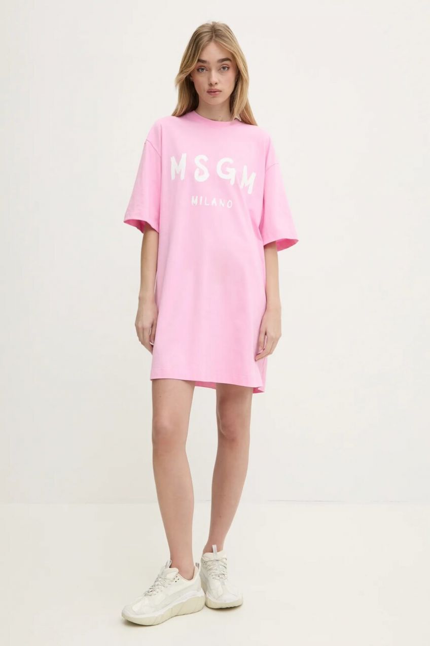 Bavlnené šaty MSGM ružová farba, mini, oversize