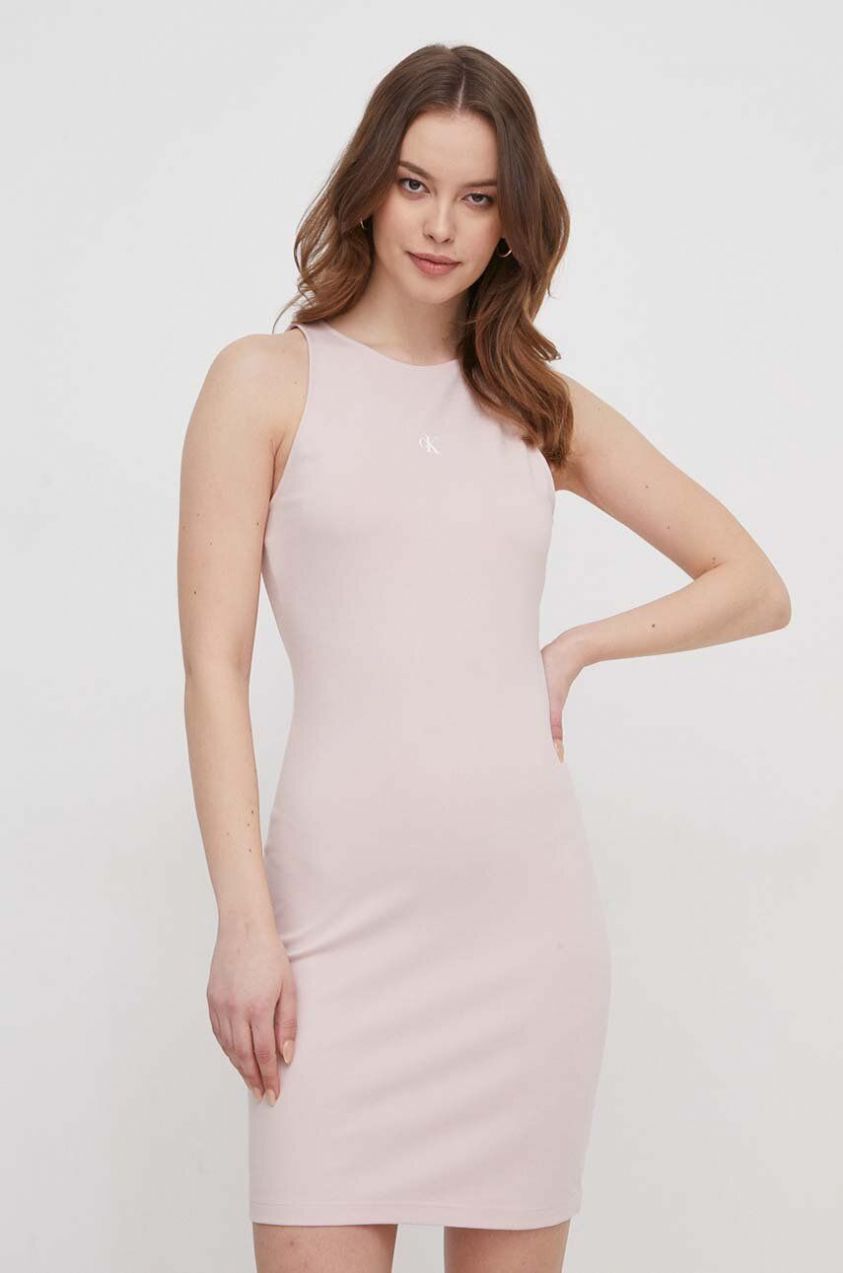 Šaty Calvin Klein Jeans ružová farba,mini,áčkový strih,J20J223067