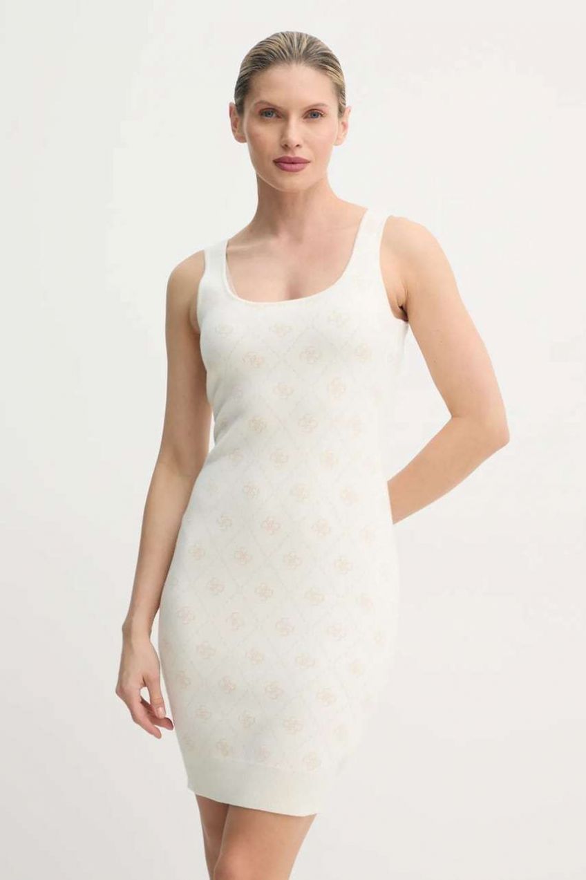 Šaty s prímesou vlny Guess SARAH béžová farba, mini, priliehavé, W4BK98 Z3JD2