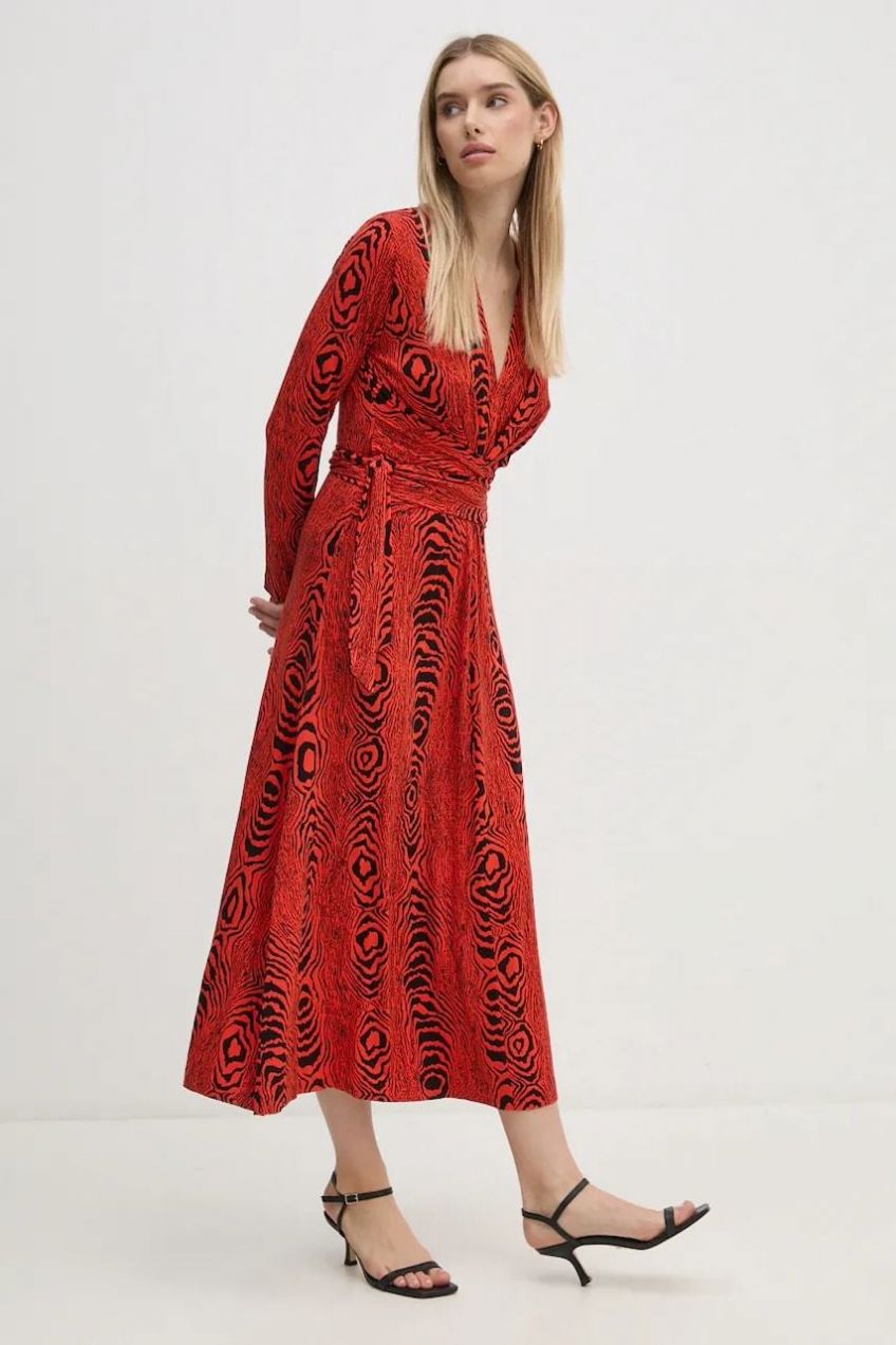 Šaty DIANE VON FURSTENBERG červená farba, midi, áčkový strih, DVFDW3S019