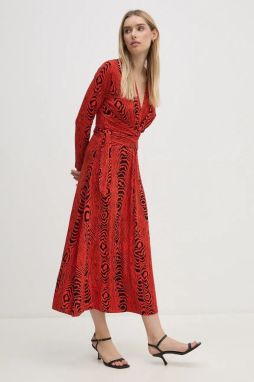 Šaty DIANE VON FURSTENBERG červená farba, midi, áčkový strih, DVFDW3S019
