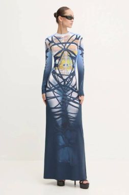 Šaty Y/Project BONDAGE PRINT LONG SLEEVE DRESS maxi, priliehavá, 104DR006