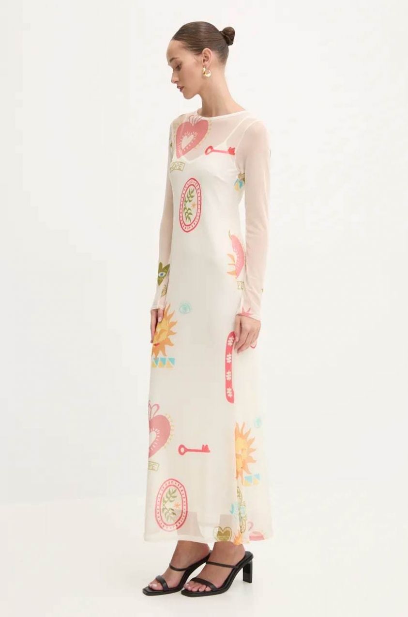 Šaty Never Fully Dressed Sundazed Summer Mesh Dress béžová farba, maxi, áčkový strih, NFDDR1690