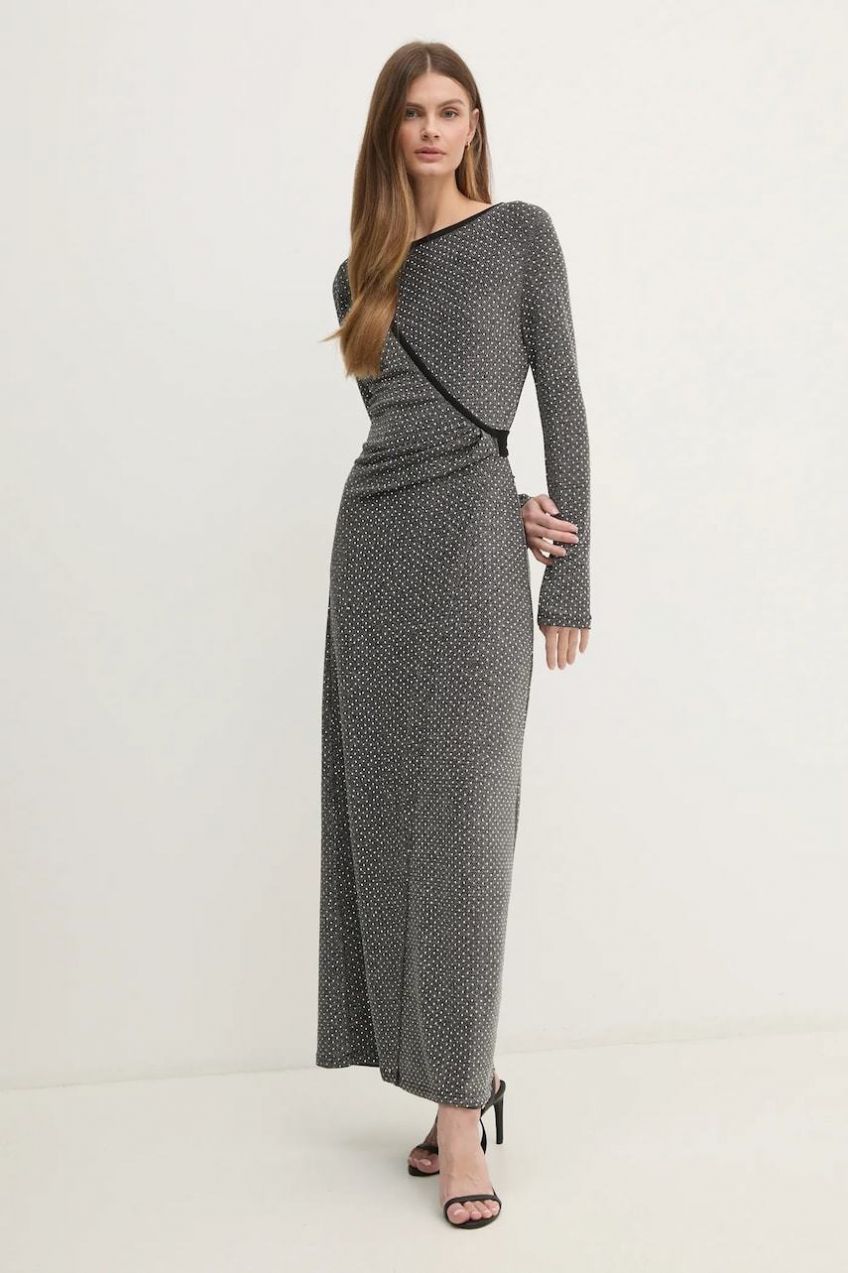 Šaty DIANE VON FURSTENBERG šedá farba, maxi, áčkový strih, DVFDW4S011