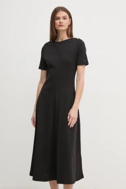 Bavlnené šaty Tommy Hilfiger čierna farba, midi, áčkový strih, WW0WW43838