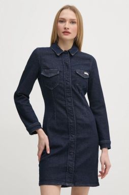 Rifľové šaty Calvin Klein Jeans tmavomodrá farba, mini, rovný strih, J20J225064