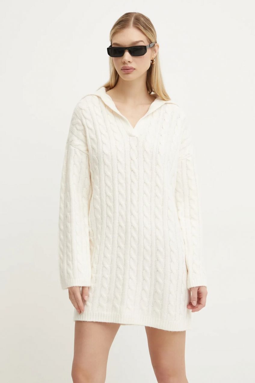 Šaty s prímesou vlny Abercrombie & Fitch béžová farba, mini, oversize, KI159-5097
