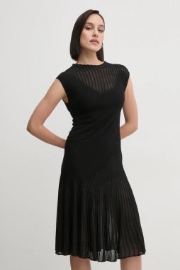 Šaty s prímesou vlny DIANE VON FURSTENBERG čierna farba, midi, áčkový strih, DVFDK4S003