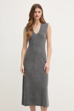 Vlnené šaty Calvin Klein šedá farba, midi, áčkový strih, K20K208028