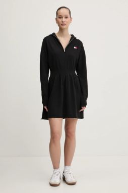 Šaty s prímesou vlny Tommy Jeans čierna farba, mini, áčkový strih, DW0DW19480