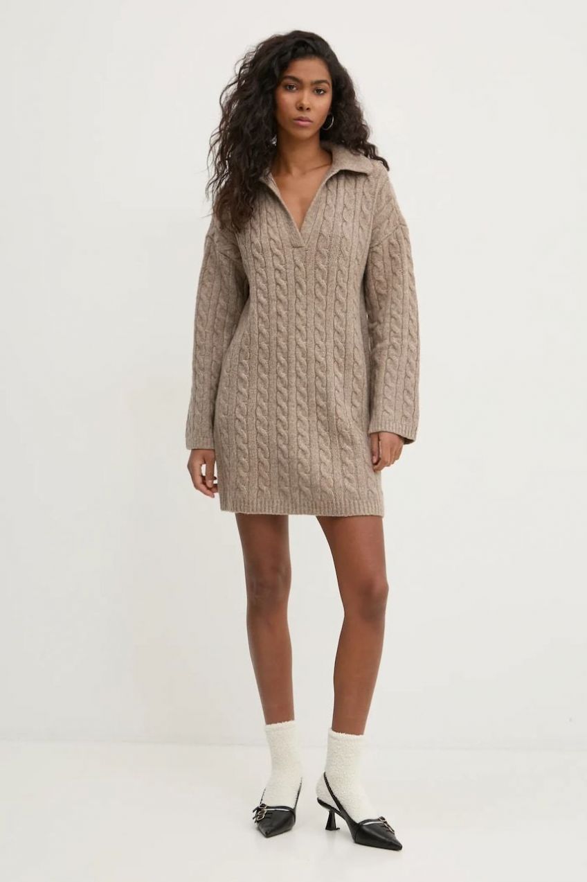 Šaty s prímesou vlny Abercrombie & Fitch béžová farba, mini, oversize, KI159-5097