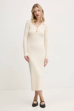 Šaty Abercrombie & Fitch béžová farba, midi, priliehavá, KI159-4763