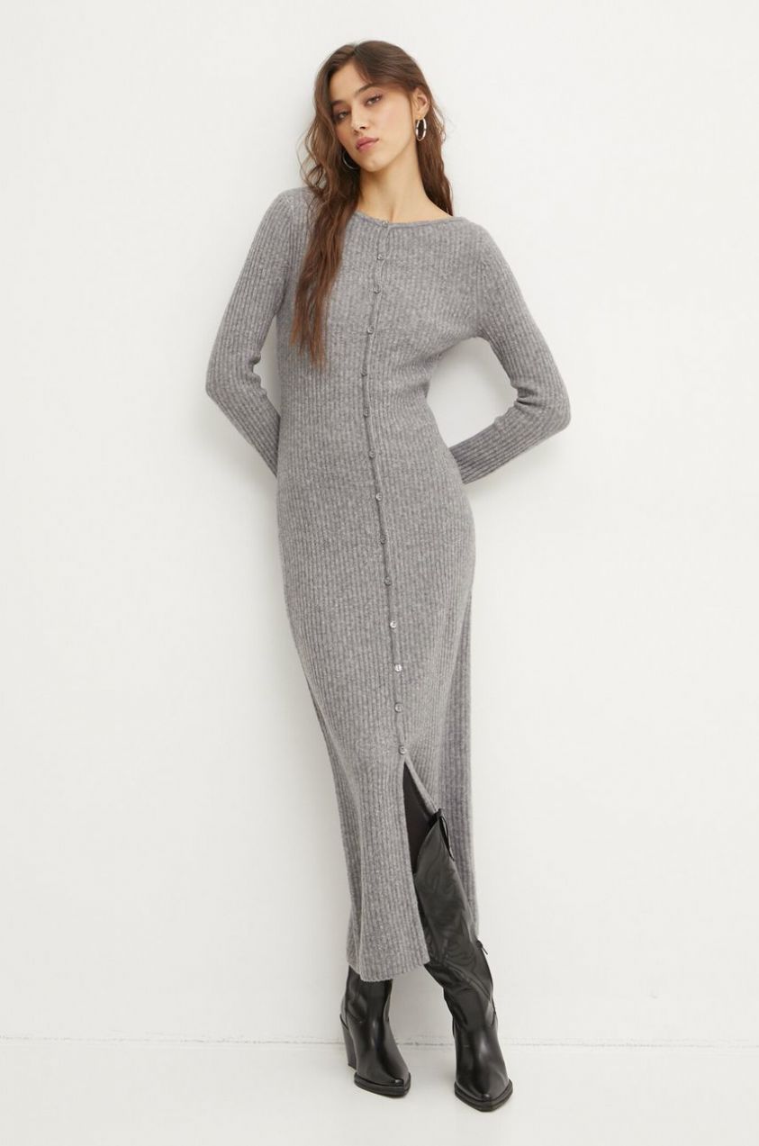Vlnené šaty Abercrombie & Fitch šedá farba, maxi, priliehavé, KI159-5053