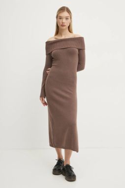 Šaty Hollister Co. hnedá farba, midi, priliehavá, KI359-4343