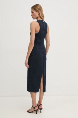 Rifľové šaty Calvin Klein Jeans tmavomodrá farba, midi, priliehavá, J20J225474
