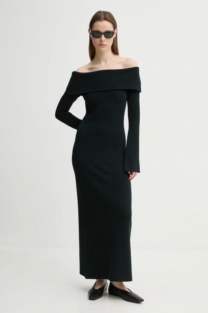 Šaty By Malene Birger BENNIE čierna farba, maxi, áčkový strih, 103115