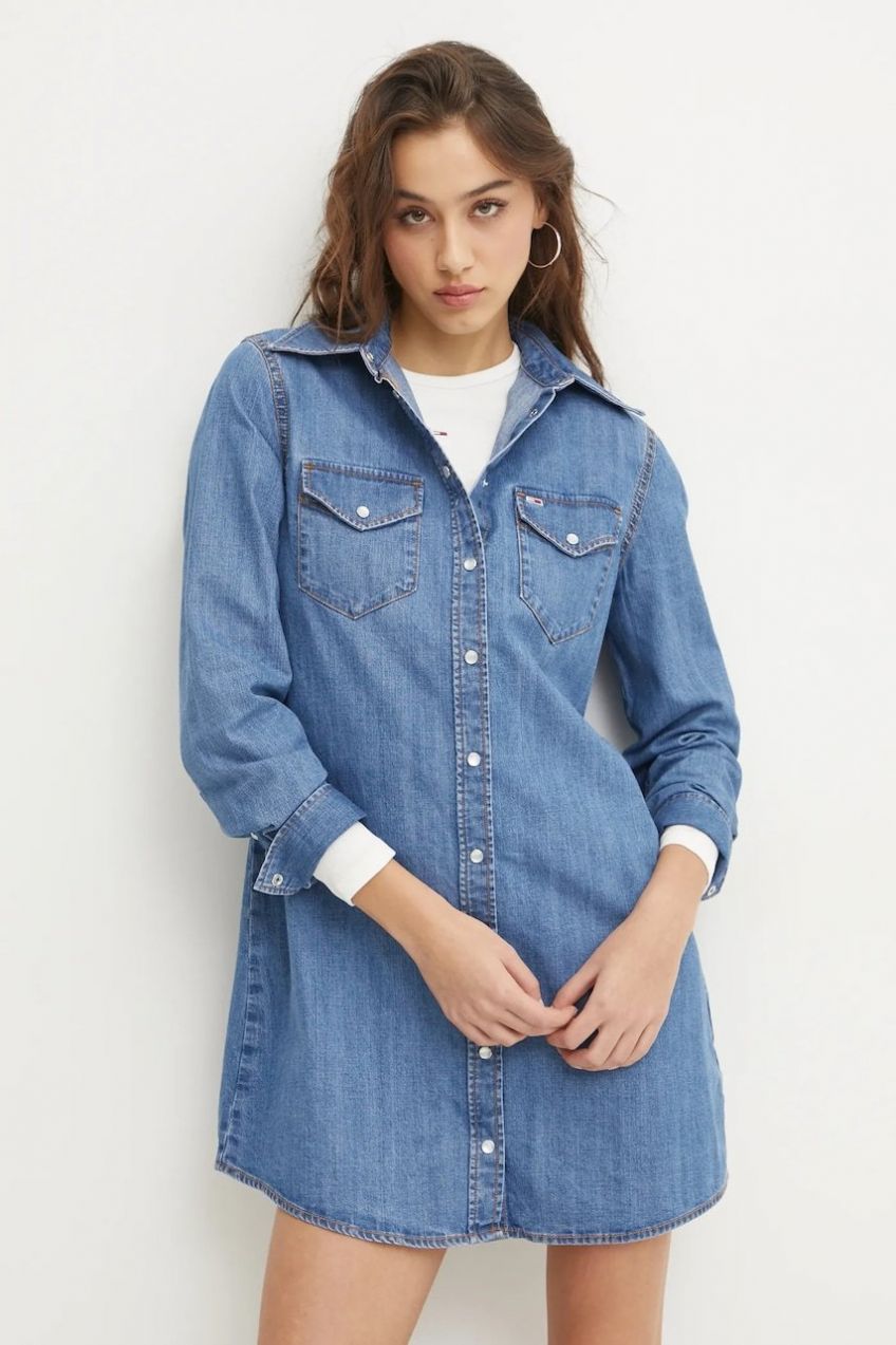 Rifľové šaty Tommy Jeans mini, rovný strih, DW0DW19853