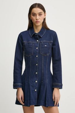 Šaty Tommy Jeans tmavomodrá farba, mini, áčkový strih, DW0DW20533