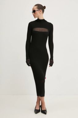Vlnené šaty Diesel M-SLINT DRESS čierna farba, midi, priliehavé, A16556.0CPAS