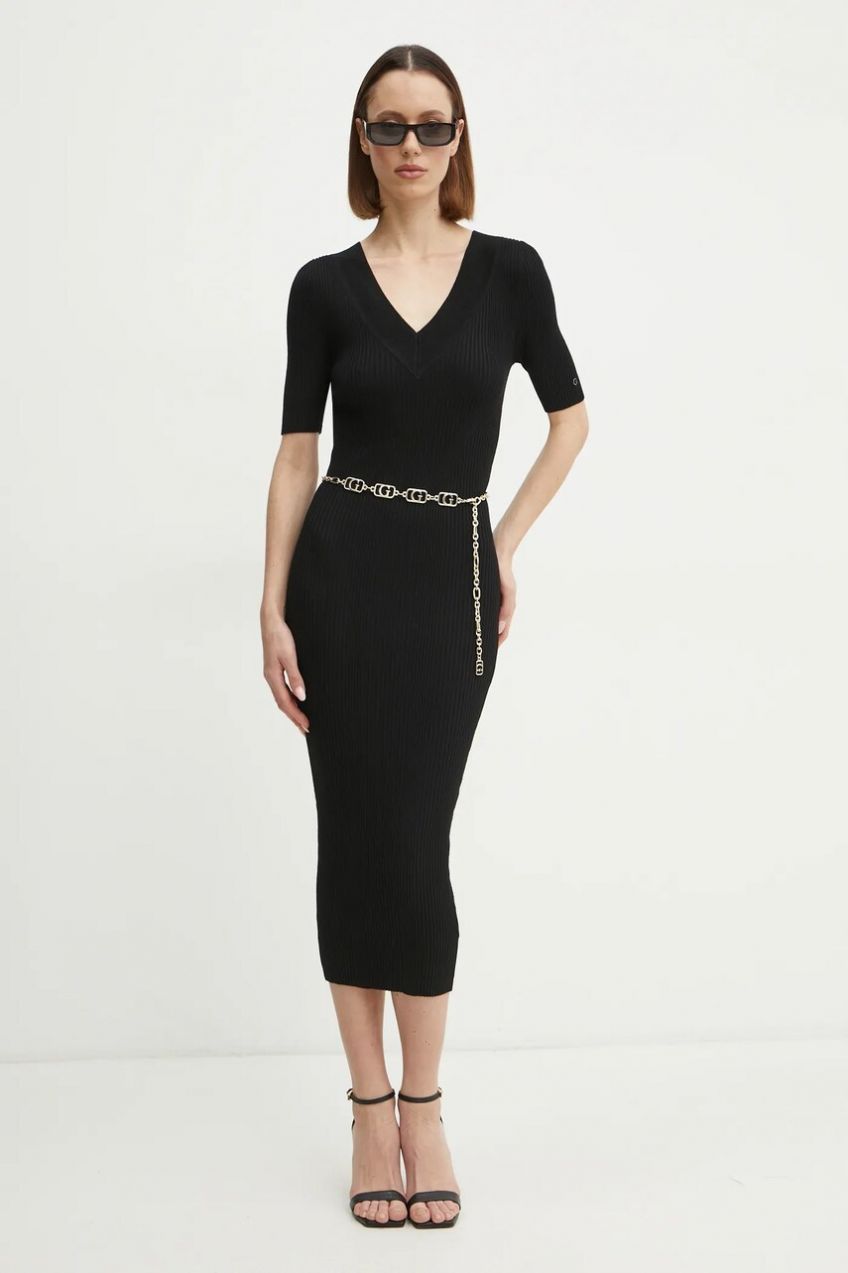 Šaty Guess KATELYN čierna farba, midi, priliehavé, W5RK11 Z2V62