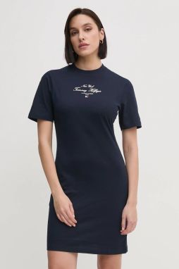 Bavlnené šaty Tommy Hilfiger tmavomodrá farba, mini, rovný strih, WW0WW43830