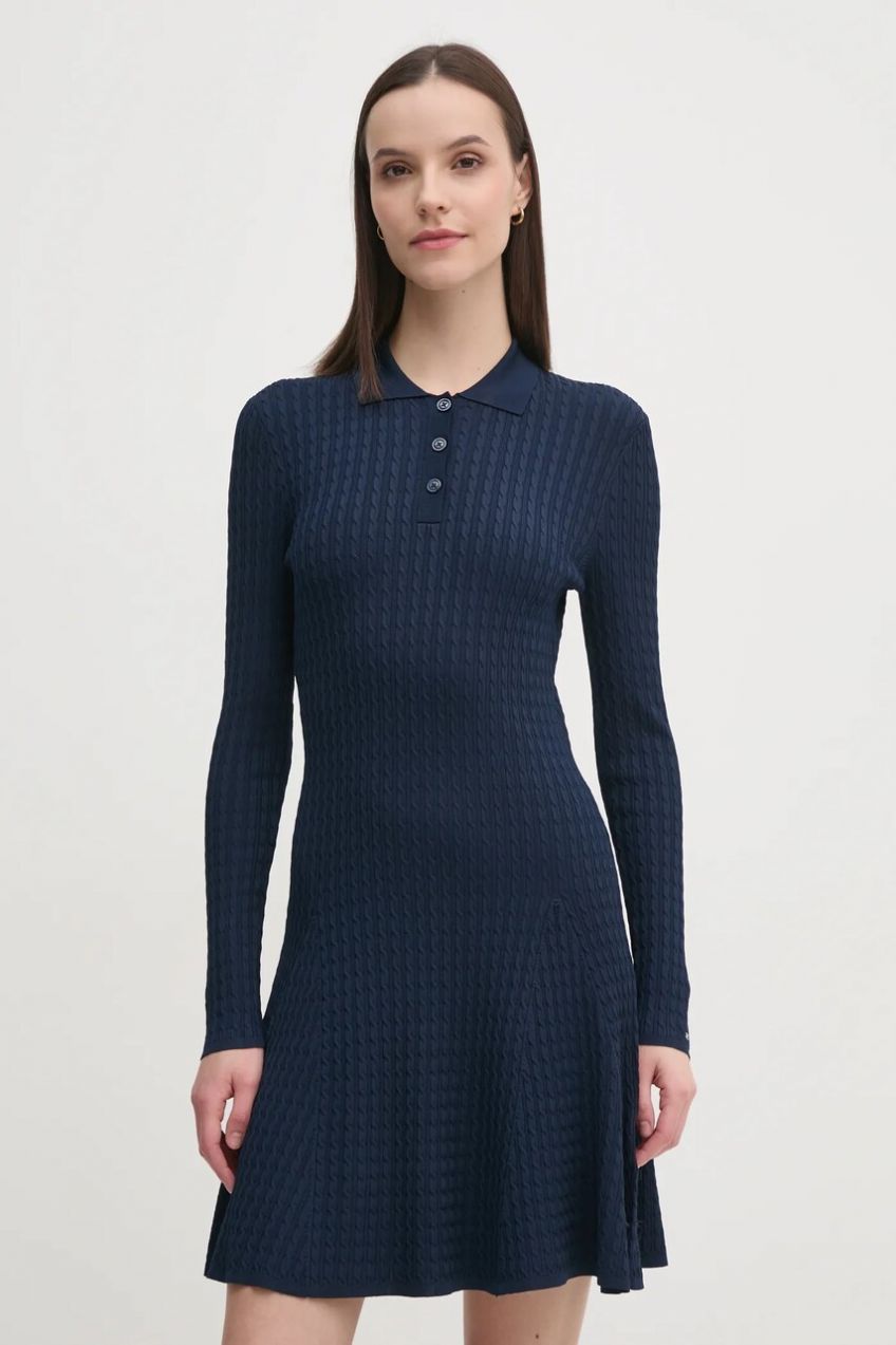 Šaty Tommy Hilfiger tmavomodrá farba, mini, áčkový strih, WW0WW44977