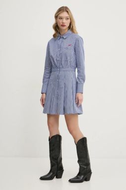 Bavlnené šaty Tommy Jeans tmavomodrá farba, mini, áčkový strih, DW0DW20470