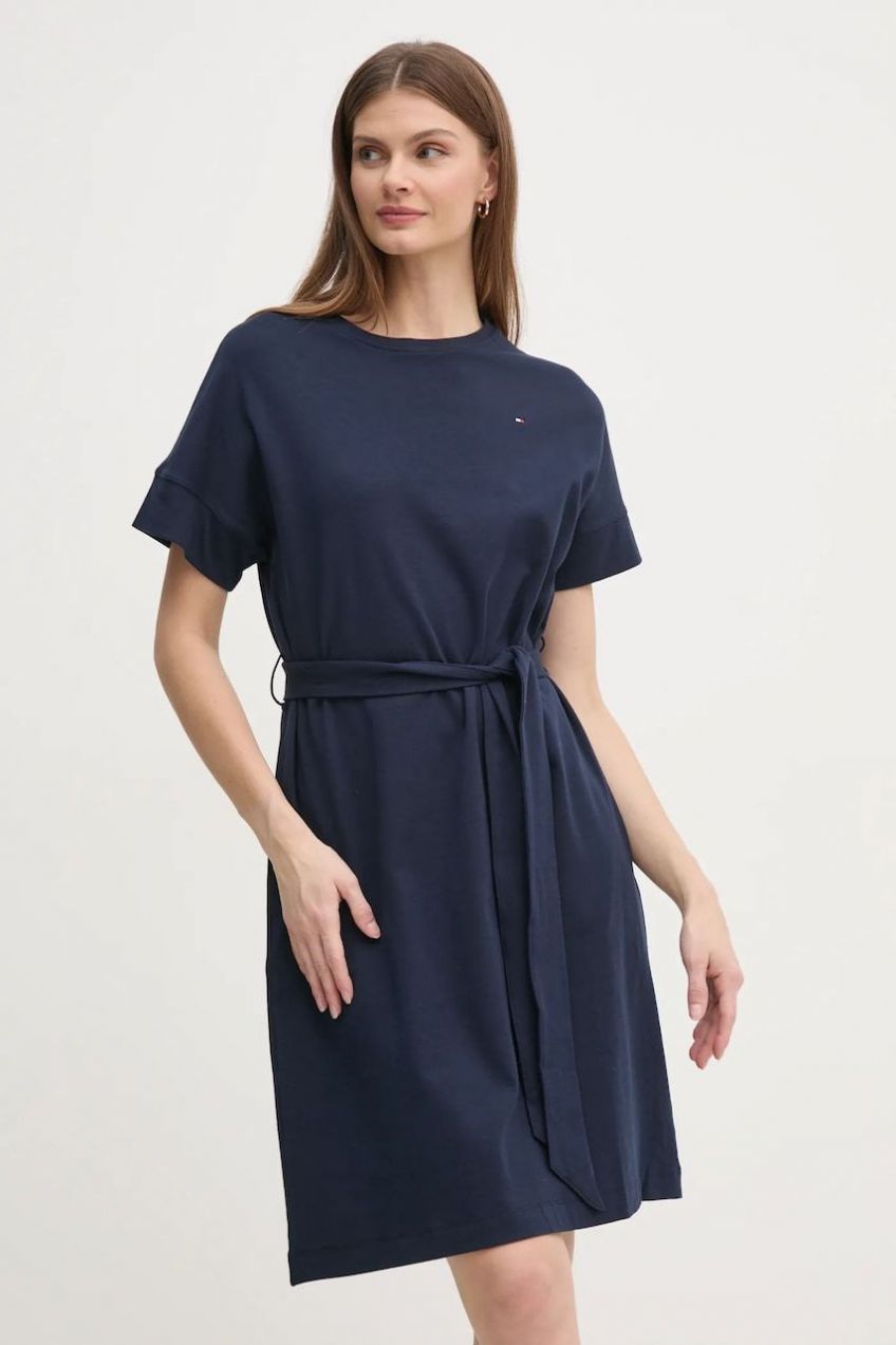 Bavlnené šaty Tommy Hilfiger tmavomodrá farba, mini, áčkový strih, WW0WW45183