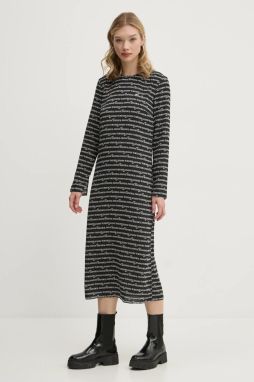 Šaty Tommy Jeans čierna farba, midi, rovný strih, DW0DW20456
