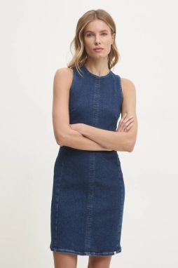 Rifľové šaty Calvin Klein Jeans tmavomodrá farba, mini, rovný strih, J20J224528